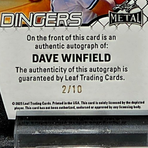 2025 Dave Winfield 2/10 Dingers Auto San Diego Padres New York Yankee HOF - Picture 2 of 3
